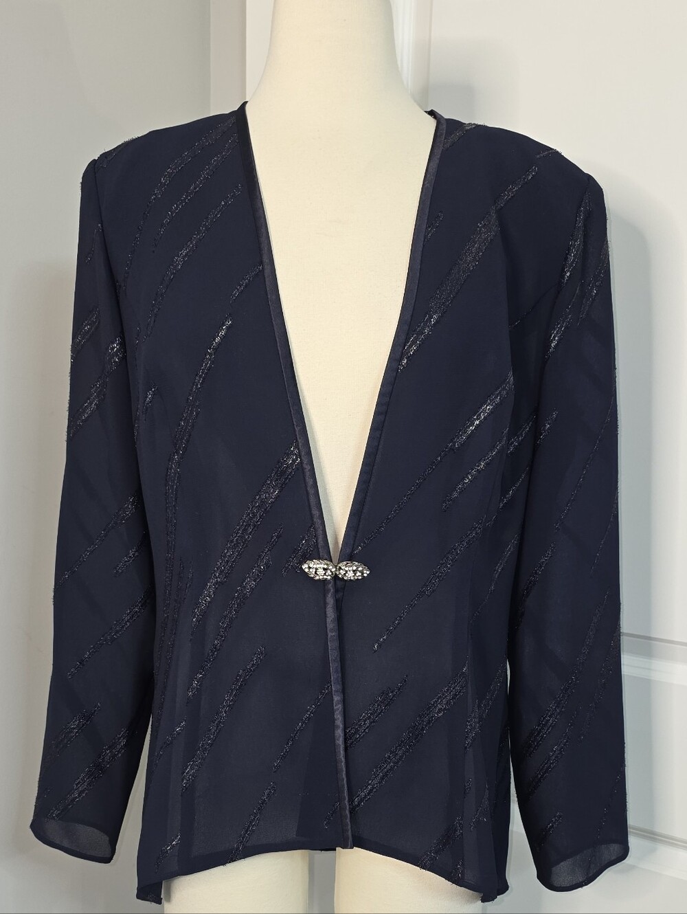RM Richards Karen Kwong Navy Evening Jacket Dress Shell Rhinestone Clasp 14M